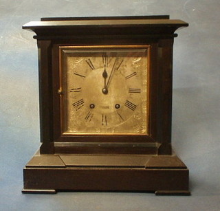 A 19th Century "Ting Tang" striking bracket clock, the square 8" silvered dial with Roman numerals, signed G E Frodsham Gracechurch London, contained in an ebony case 14"