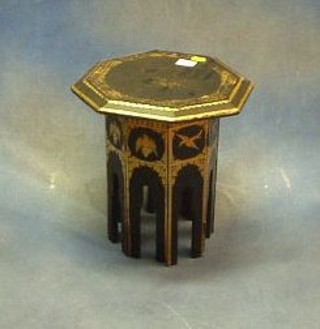 A Victorian black lacquered and gilt painted octagonal folding occasional table 12"
