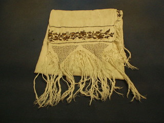 A late 19th Century Turkish white cotton hand towel with gold thread embroidery