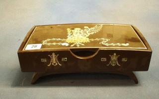 An Eastern lacquered box with hinged lid and mother of pearl decoration 11"