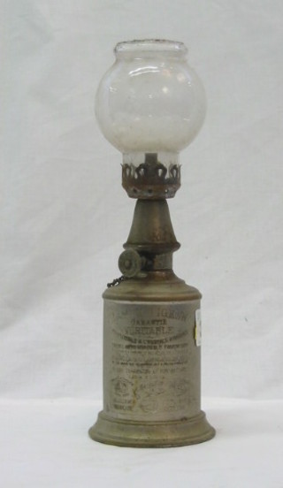 A 19th Century French chromium plated oil lamp with clear glass chimney marked Lampe Pigeon 10"