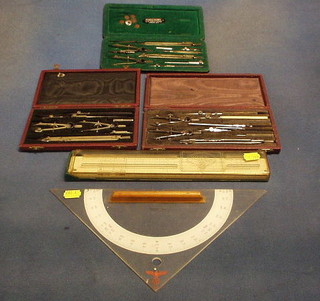 A Nazi German protractor marked Dennert & Pape, a slide rule and 3 geometry sets