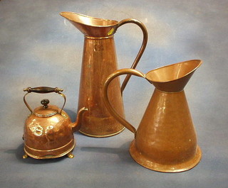 An early copper kettle and a copper jug 17"