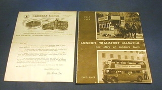 A letter of thanks from Black Cat Cigarettes and a July 1952 edition of the London Transport magazine