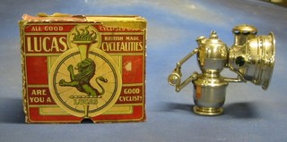 A 1920's Lucas chromium plated bicycle lamp in original cardboard box (glass f)