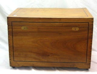 A 19th Century rectangular camphor wood trunk with hinged lid and brass counter sunk handles 38"