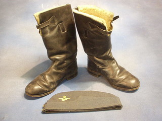 An RAF Officer's side cap by Lock & Co. and a pair of pilot's boots