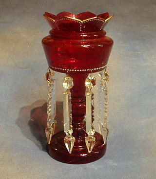 A Bohemian red glass lustre 12"