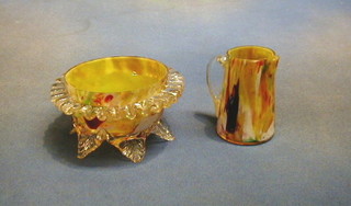 An End of Day glass jug with clear glass handle 4" (slight chips) and a circular bowl 4"