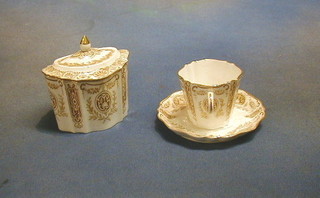 A 19th Century Wedgwood shaped sucrier and cover (cracked) and a matching cup and saucer 