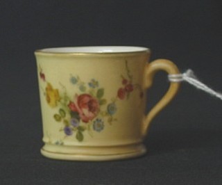 A Royal Worcester miniature with blush ivory ground and floral decoration, the base with purple Worcester mark and 21 dots  1 1/2"