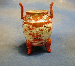A 19th Century Kutani ware twin handled vase 7" (missing cover)