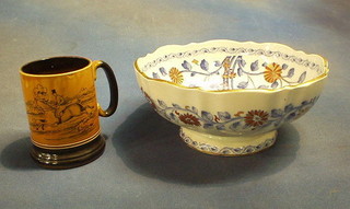 A Mintons Imari style pedestal bowl 10" and a brown Arthur Wood tankard