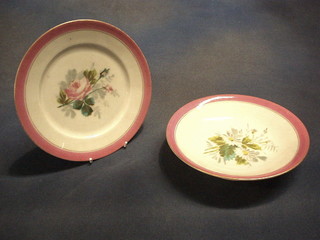 A 6 piece 19th Century porcelain dessert service with pewter banding and floral decoration comprising 3 comports and 3 plates