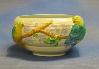 A circular Clarice Cliff pottery bowl decorated budgerigar, base marked Clarice Cliff Newport Pottery and incised 845 7"