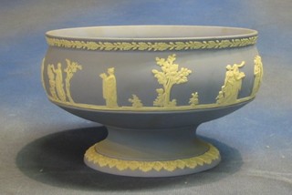 A circular Wedgwood blue Jasperware bowl, the base marked Wedgwood 70, 8"