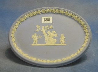 An oval Wedgwood blue jasperware plaque, base marked AW 10"