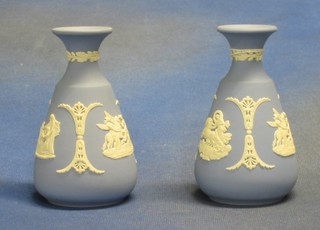 A pair of Jasperware club shaped vases 5", bases marked MR