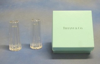 A pair of Tiffany & Co waisted glass candlesticks 5", bases signed Tiffany & Co, boxed