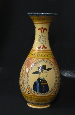 A Quimper ware club shaped vase, the base marked Henrito Quimper 134, 13"