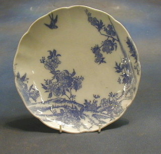 A pair of 19th Century Oriental blue and white plates decorated diving birds amidst flowers 9"