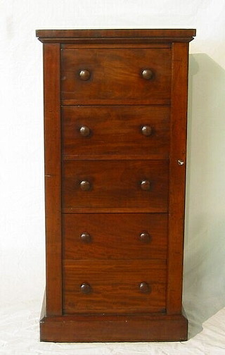 A Victorian mahogany Wellington chest of 5 deep drawers with tore handles 23"