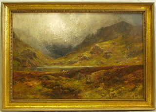 Goesland?, oil painting on canvas "Highland Scene with Watering Cattle" 23" x 35"
