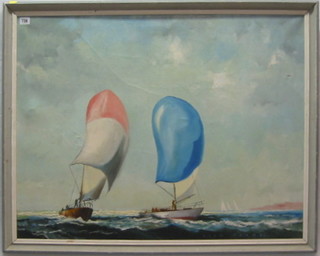 Dionne Peere, oil painting on canvas "Two Racing Yachts" 28" x 36"