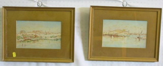 A pair of Eastern watercolour drawings "River Scenes with Ruins" 6" x 9"