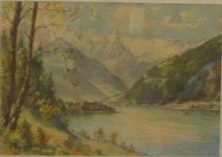 Herman Handel, watercolour drawing "Alpine Scene" 9" x 12"