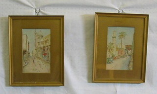A pair of Eastern watercolour drawings "Street Scene with Mosque" 9" x 6"
