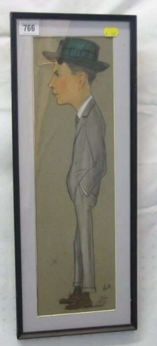 Vall, watercolour "Caricature of a Gentleman Wearing a Trilby" 18" x 5"