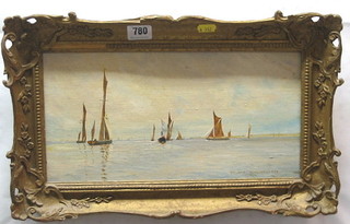 Roland Williams, oil painting on board "Sailing Boats" signed and dated 1977, 7" x 13"