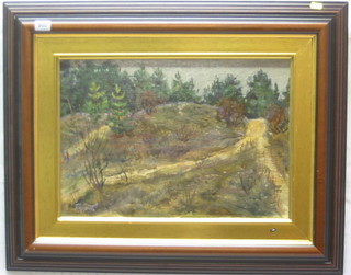 Leonid Kudryavizev oil painting on board "Country Scene with Pines" 13" x 19"