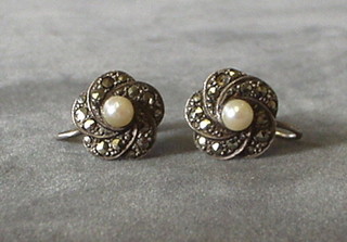 A pair of lady's marcasite and "pearl" set earrings 