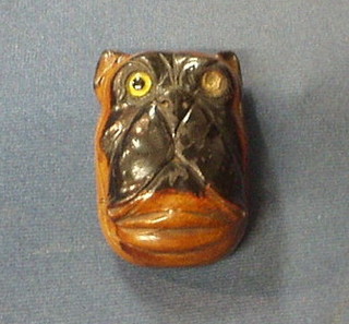 A 19th Century carved wooden vesta case in the form of a boxer's head, set hardstone eyes 3"