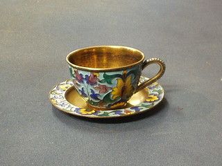 A Russian champ leve enamel cup and saucer
