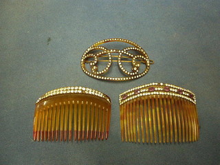 A pair of Edwardian "tortoiseshell" hair slides with diamonte decoration and 1 other