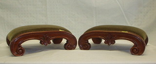 A pair of 19th Century Continental mahogany scroll shaped,  show frame stools, 12"