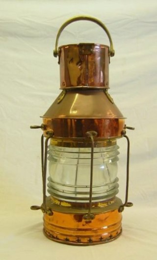 A large 19th/20th Century ships mast head lantern, marked Hugh Douglas 0688 ancor, 24"