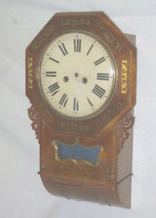A Continental inlaid walnutwood and brass drop dial wall clock case only