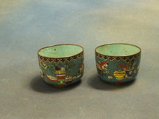 A pair of cloisonne blue enamelled beakers 3"