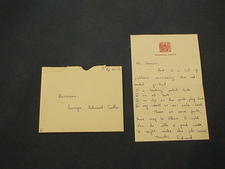 A hand written note from HRH Prince Edward complete with envelope and written on Balmoral headed note paper "Harrison Garage Balmoral Castle, Mr Harrison here is a list of problems concerning the red seated go kart, 1. A leaking petrol tank. 2. An oil leak. 3. No clip on the spark plug lead. 4. Cog wheel on rear axle bent.  These are some thoughts there may be others.  it could also do with a good wash, it might make the job easier thanks Edward"