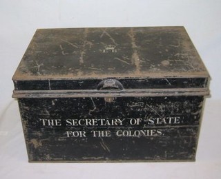 An  Elizabeth II metal dispatch box marked The Secretary of State for the Colonies 23"