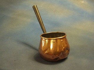 An 18th/19th Century circular copper saucepan with iron handle