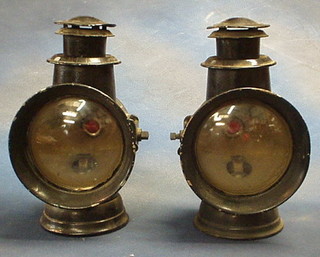 A pair of vintage Dietz Tubular Automobile head lamps New York USA patent January 4th 1887, November 25th 1890 and November 26th 1897, marked on reverse