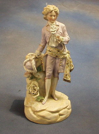 A biscuit porcelain figure of a standing gentleman 12"