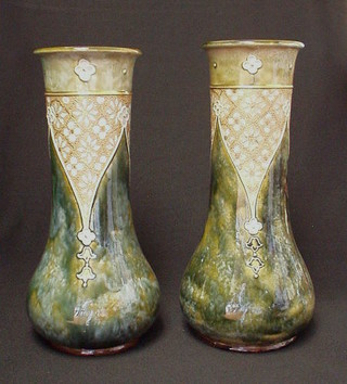 A pair of Royal Doulton green salt glazed vases, the bases marked Royal Doulton and impressed 8848 r, 12"