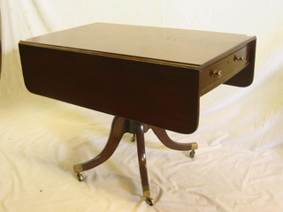 A 19th Century mahogany Pembroke table fitted 2 frieze drawers, raised on turned column supports and splayed feet ending in brass caps and castors 39"