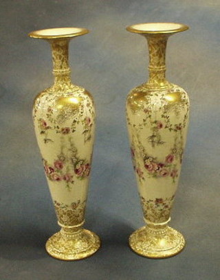 A pair of Edwardian floral and gilt decorated vases 14"